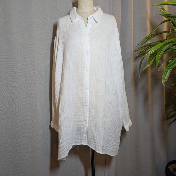 NEW Eileen Fisher White Collar Shirt Organic Cotton Lofty Gauze Classic XXL 2XL - Picture 9 of 11